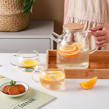 Голям топлоустойчив стъклен чайник Чайник с цветя Чайник Голям прозрачен стъклен контейнер за плодов сок Керамичен държач за чайник Основа Droshipping