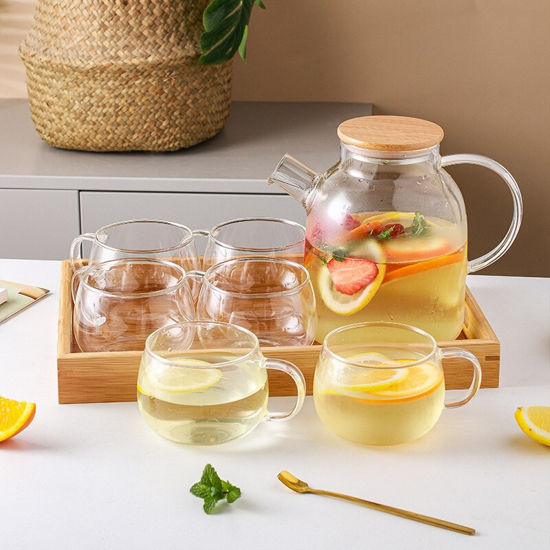 Ceainic mare din sticlă rezistentă la căldură Fierbător pentru ceai cu flori Recipient mare din sticlă transparentă pentru suc de fructe Suport pentru ceainic din ceramică bază Droshipping