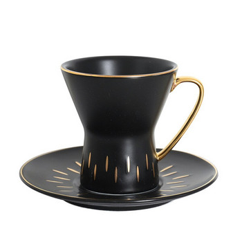 Творчески комплект чаши за кафе във формата на барабан 200 мл. Чертеж със златни линии Творчески комплект чаша за кафе и керамични чаши и чинийки