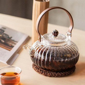 BORREY 920ML Стъклен чайник със свалящ се филтър Дървена дръжка Безопасен за котлон Чайник от боросиликатно стъкло Кана за кафе Чайник