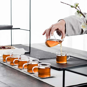 BORREY 6Pcs Комплект чаши за чай Двойна стена Топлоустойчива стъклена чаша Kung Fu Чаен комплект Прозрачна чаша от кристално стъкло Puer Oolong Чаша за чай 50 мл