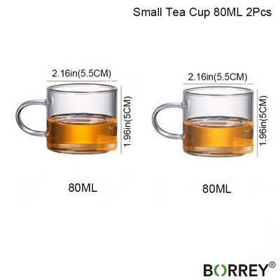 BORREY 6Pcs Σετ φλιτζάνι τσαγιού Διπλού τοίχου, ανθεκτικό στη θερμότητα Γυάλινο Κύπελλο Κουνγκ Φου Σετ τσαγιού Clear Crystal Glass Φλιτζάνι τσαγιού Puer Oolong 50Ml