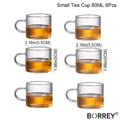 BORREY 6Pcs Σετ φλιτζάνι τσαγιού Διπλού τοίχου, ανθεκτικό στη θερμότητα Γυάλινο Κύπελλο Κουνγκ Φου Σετ τσαγιού Clear Crystal Glass Φλιτζάνι τσαγιού Puer Oolong 50Ml