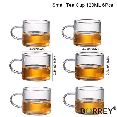 BORREY 6Pcs Σετ φλιτζάνι τσαγιού Διπλού τοίχου, ανθεκτικό στη θερμότητα Γυάλινο Κύπελλο Κουνγκ Φου Σετ τσαγιού Clear Crystal Glass Φλιτζάνι τσαγιού Puer Oolong 50Ml