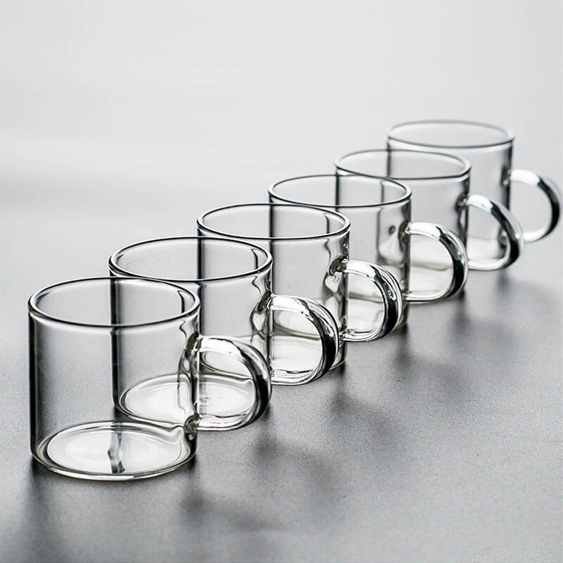 BORREY 6Pcs Σετ φλιτζάνι τσαγιού Διπλού τοίχου, ανθεκτικό στη θερμότητα Γυάλινο Κύπελλο Κουνγκ Φου Σετ τσαγιού Clear Crystal Glass Φλιτζάνι τσαγιού Puer Oolong 50Ml