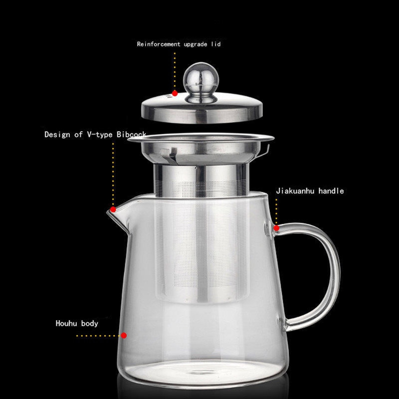 Kung Fu setovi čaja Stakleni čajnik otporan na toplinu s uljevkom od nehrđajućeg čelika Grijani spremnik Lonci za čaj Prozirni čajnik Četvrtasti filtar