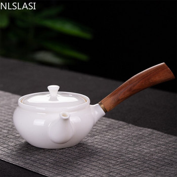 NLSLASI Китайски ръчно изработен бял порцеланов чайник бяла слонова кост Керамика за тенджера за чай Чайник за чай Чайник за чай Pu\'er Oolong филтър за чай