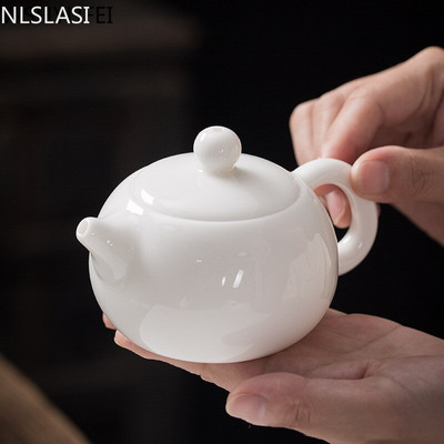 NLSLASI kínai kézi készítésű fehér porcelán teáskanna elefántcsont fehér Teáskanna kerámia Teás edény teaforraló Pu`er Oolong teafilter vízforraló