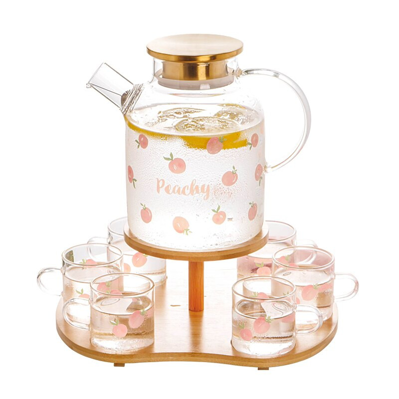 Kawaii őszibarack üvegkancsó hideg vízforraló készlet nagy kapacitású gyümölcslé üveg vízforraló hőálló üveg teáskanna otthoni teafőző bögre