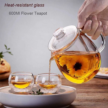 Сервизи за чай Стъклени чайници Чайник от боросиликатно термоустойчиво стъкло Газов котлон Чайник с цветя Puer Китайски кунг-фу комплект чай с филтър