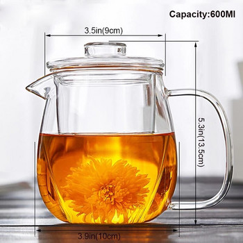 Сервизи за чай Стъклени чайници Чайник от боросиликатно термоустойчиво стъкло Газов котлон Чайник с цветя Puer Китайски кунг-фу комплект чай с филтър
