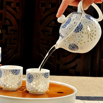 Ретро китайски кунг-фу керамичен чайник с цедка Ръчно изработена кана за чай пуер с драконово цвете 350 мл порцеланов самовар кунгфу чайник