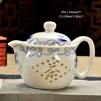 Retro kínai kung fu kerámia teáskanna szűrővel, kézzel készített sárkányvirág puer teáskanna 350 ml porcelán szamovár kungfu teáskanna