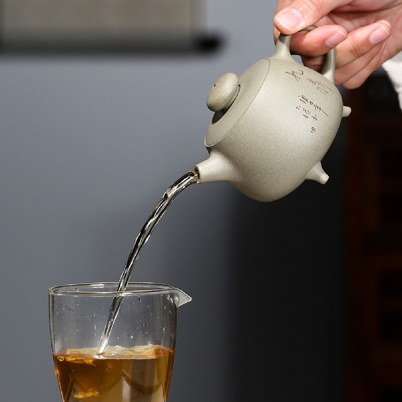 Kineski Yixing autentični čajnik, ručno rađeni čajnik od ljubičaste gline, čajnik od sirove rude zelenog graha, blato, čajna ceremonija, prilagođeni darovi 200 ml