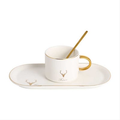 Kávésbögrék Tejescsészék Kerámiák Eszpresszó Eszközök Karácsonyi Arany Peremek Alsóaljak Kanalkészletek Ajándékdobozzal Tea Reggeli Desszert Tányér