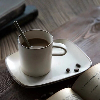 KINGLANG Японски ретро комплект чаши с чинийки Керамична чаша за закуска за кафе Комплект каменинови чаши