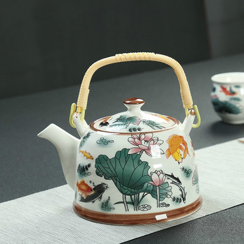 Китайски порцеланов чайник с мрежа за цедка Голям капацитет 500 900 мл Традиционен китайски ретро керамичен сервиз за чай