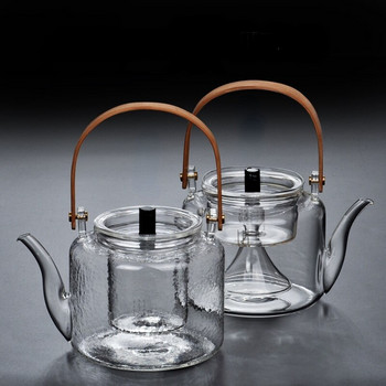 Чайник Електрическа грънчарска печка Отоплителен филтър Стъклен чайник за готвене на пара Чайник Чайник с цветя Плосък бамбуков съд за повдигане на греди