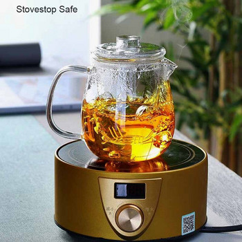 BORREY Стъклена кана за чай и комплект чаши Топлоустойчив стъклен чайник с подвижен инфузер Пуер Чайник Кунг Фу Чайник Чайник с цветя
