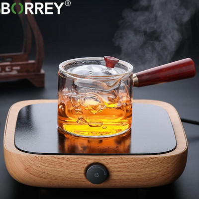 BORREY 500 ml stiklinis arbatinukas su infuziniu įdėklu Filtru Stiklinis arbatos virimo aparatas su medine rankena Biuro arbatos indų rinkinys Arbatinuko virdulys