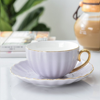 Симпатични чаши за кафе Керамични чаши Комплект чайни прибори за еспресо Креативен порцелан Изчистен модерен дизайн Чинийка Костен Китай Многоцветен