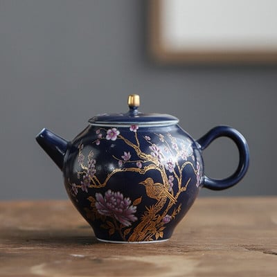 Ceainice din ceramică de lux Palace de 200 ml, cu flori și păsări pictate manual, ceainic de călătorie cu filtru portabil, ceainic acasă, set de ceai pentru băuturi