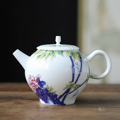 Ceainice din ceramică de lux Palace de 200 ml, cu flori și păsări pictate manual, ceainic de călătorie cu filtru portabil, ceainic acasă, set de ceai pentru băuturi