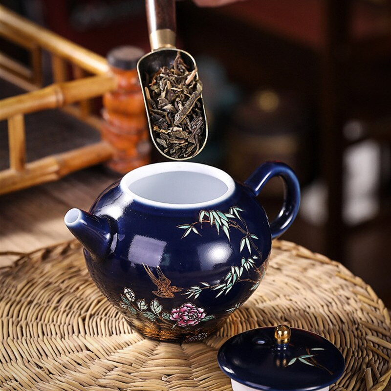 Ceainice din ceramică de lux Palace de 200 ml, cu flori și păsări pictate manual, ceainic de călătorie cu filtru portabil, ceainic acasă, set de ceai pentru băuturi