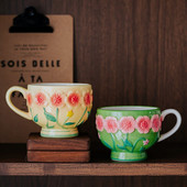 Relief Flower Underglaze kerámia bögre Retro virágzó bögre Reggeli bögre csésze nagy kapacitású kávézó desszerttál