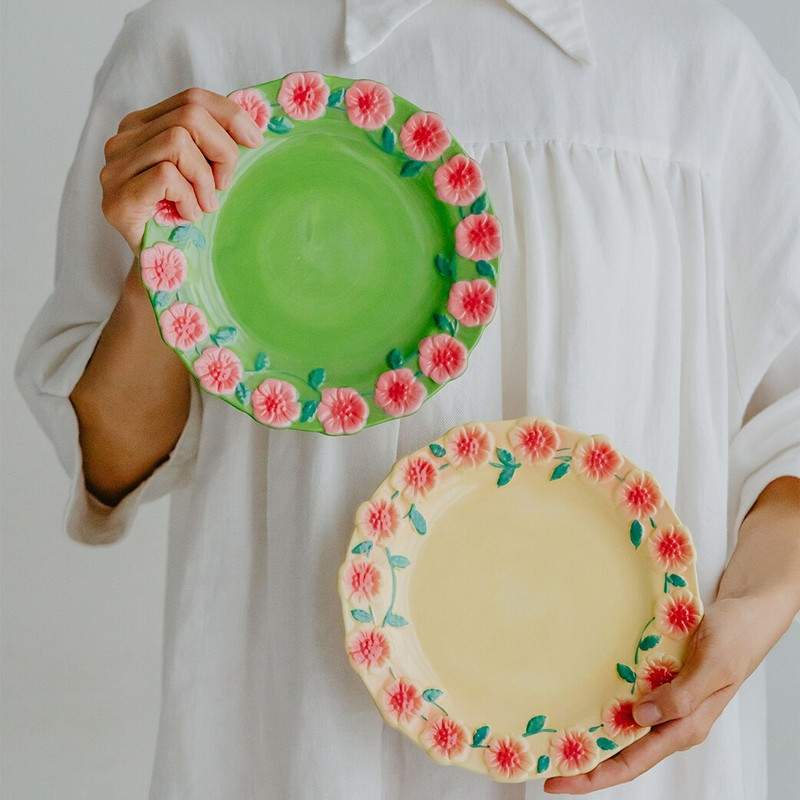 Relief Flower Underglaze kerámia bögre Retro virágzó bögre Reggeli bögre csésze nagy kapacitású kávézó desszerttál