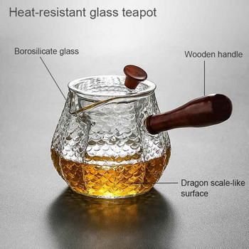 BORREY 500 мл ръчно изработен термоустойчив стъклен чайник тенджера за запарване на чай с дървена дръжка Чайник за кипене на чай Кана за кафе Пуер чайник