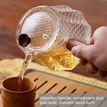 BORREY 500 мл ръчно изработен термоустойчив стъклен чайник тенджера за запарване на чай с дървена дръжка Чайник за кипене на чай Кана за кафе Пуер чайник