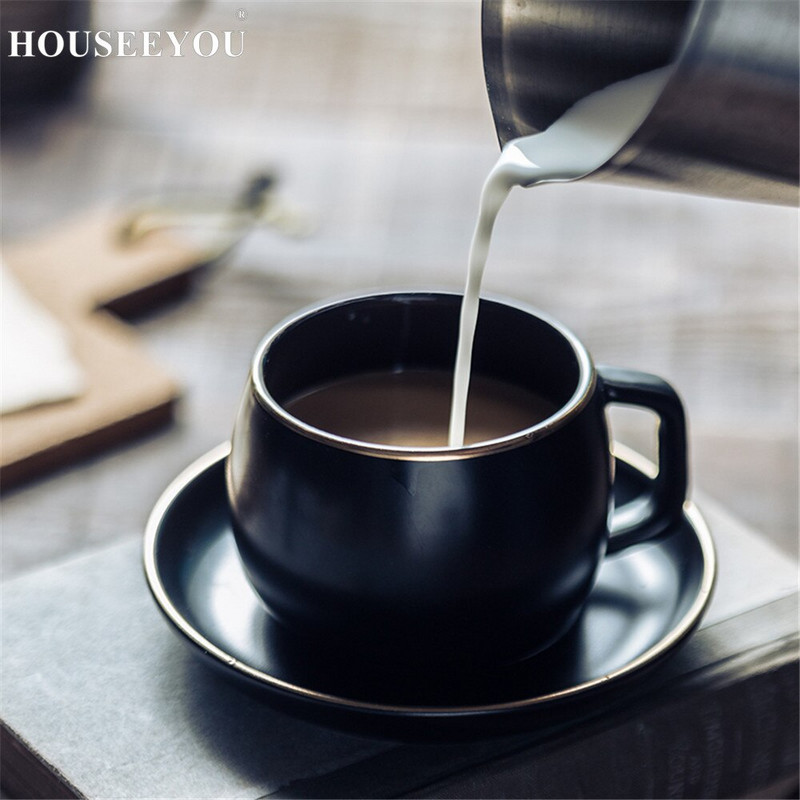 Keraamiline kohvitass ja alustass mustast pigmenteeritud portselanist teetassi komplekt roostevabast terasest 304 lusikaga kodurestorani kontoris kasutamiseks