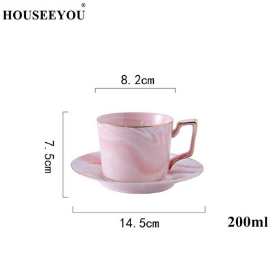 HOUSEEYOU rankomis dažytas aukštos kokybės kavos puodelio lėkštės rinkinys arbatos puodelis europietiško marmurinio rašto keramikinis rytinio popietės arbatos puodelis