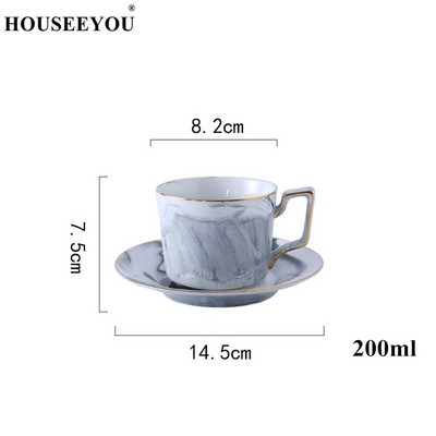 HOUSEEYOU rankomis dažytas aukštos kokybės kavos puodelio lėkštės rinkinys arbatos puodelis europietiško marmurinio rašto keramikinis rytinio popietės arbatos puodelis