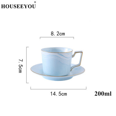 HOUSEEYOU rankomis dažytas aukštos kokybės kavos puodelio lėkštės rinkinys arbatos puodelis europietiško marmurinio rašto keramikinis rytinio popietės arbatos puodelis