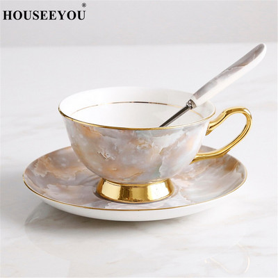 Márványozott Golden Edge üvegezett csont kínai kávéscsésze angol vörös tea csésze kontinentális kerámia kávéscsésze csészealj Délutáni teáscsésze