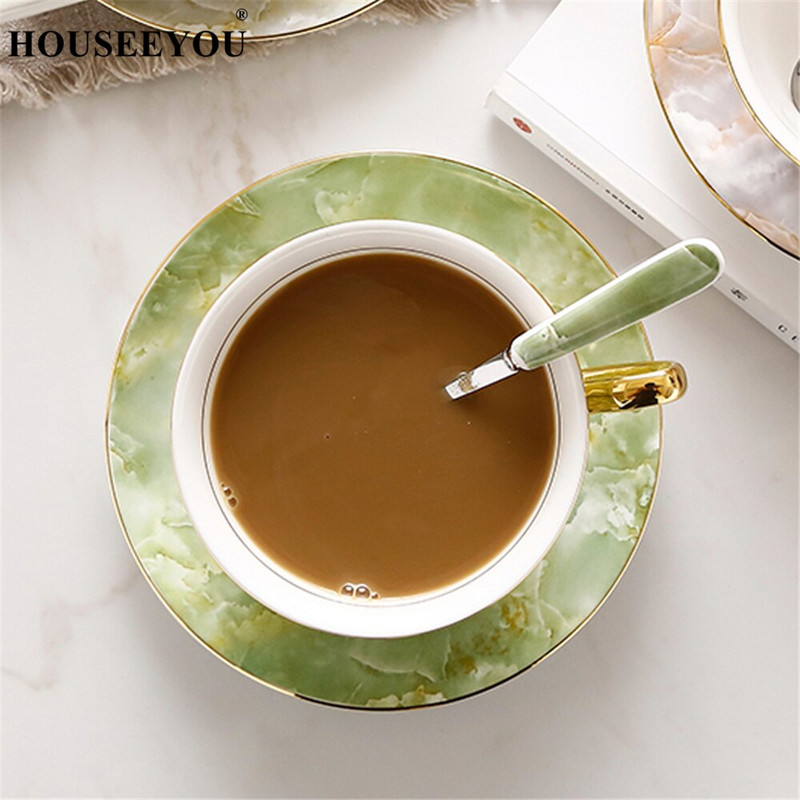 Márványozott Golden Edge üvegezett csont kínai kávéscsésze angol vörös tea csésze kontinentális kerámia kávéscsésze csészealj Délutáni teáscsésze