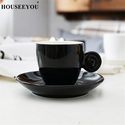 HOUSEEYOU 90cc olasz eszpresszó kávés csésze teáscsészék csészealj készlet Kreatív kerámia csésze Advanced porcelán Valentin teáscsésze