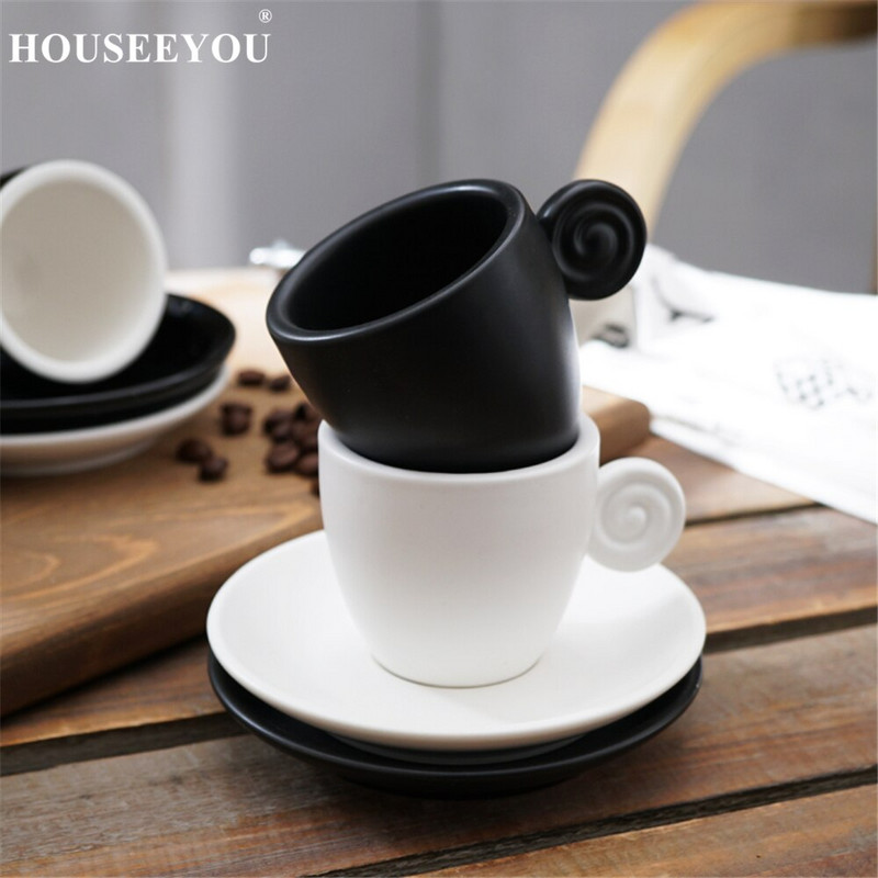 HOUSEEYOU 90cc olasz eszpresszó kávés csésze teáscsészék csészealj készlet Kreatív kerámia csésze Advanced porcelán Valentin teáscsésze