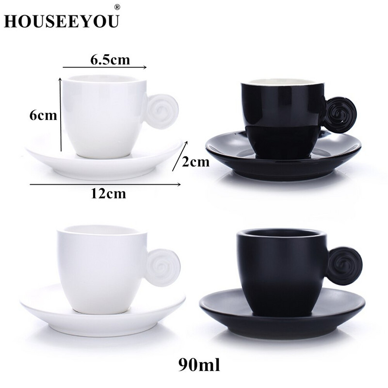HOUSEEYOU 90cc olasz eszpresszó kávés csésze teáscsészék csészealj készlet Kreatív kerámia csésze Advanced porcelán Valentin teáscsésze