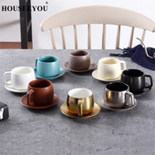 Set de farfurii pentru cești de cafea solide colorate cu lingură Concis Italia Tasse ceașcă de espresso din ceramică ceai de după-amiază Taza Home Office Bardak