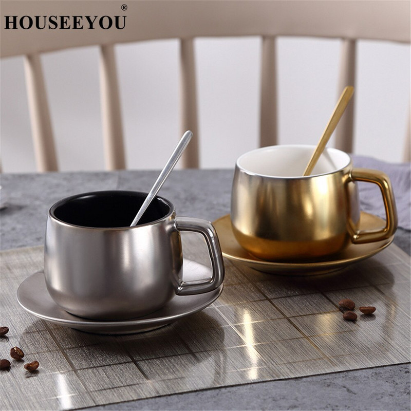 Set de farfurii pentru cești de cafea solide colorate cu lingură Concis Italia Tasse ceașcă de espresso din ceramică ceai de după-amiază Taza Home Office Bardak