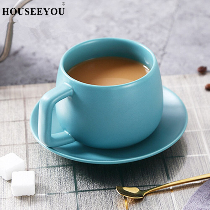 Set de farfurii pentru cești de cafea solide colorate cu lingură Concis Italia Tasse ceașcă de espresso din ceramică ceai de după-amiază Taza Home Office Bardak