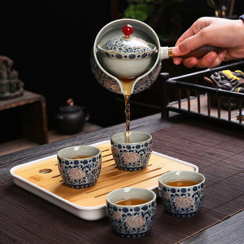 Уникални сервизи за чай Цветя Изискана форма за смилане на камък Ръчно изработена кана за чай Комплект чаши Подарък за китайска чаена церемония GungFu Чаша за чай Чая