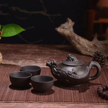 150 мл чайник Yixing лилава глина кунг фу комплект за чай Ръчно изработена кана за чай дракон слон катерица с комплект чаши от 3 бр.