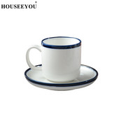 HOUSEEYOU Nordic Simple Blue Margin kávéscsésze csészealj készlet Teáscsészék Kerámia csésze bögre Advanced Porcelán Valentin délutáni teáscsésze