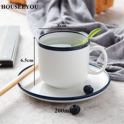 HOUSEEYOU Nordic Simple Blue Margin kávéscsésze csészealj készlet Teáscsészék Kerámia csésze bögre Advanced Porcelán Valentin délutáni teáscsésze