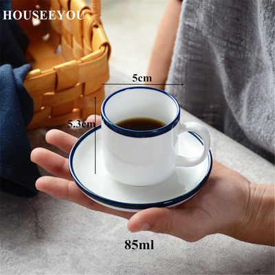 HOUSEEYOU Nordic Simple Blue Margin kávéscsésze csészealj készlet Teáscsészék Kerámia csésze bögre Advanced Porcelán Valentin délutáni teáscsésze