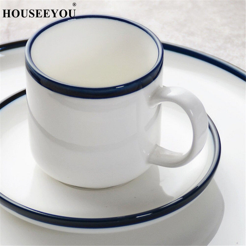 HOUSEEYOU Nordic Simple Blue Margin kávéscsésze csészealj készlet Teáscsészék Kerámia csésze bögre Advanced Porcelán Valentin délutáni teáscsésze